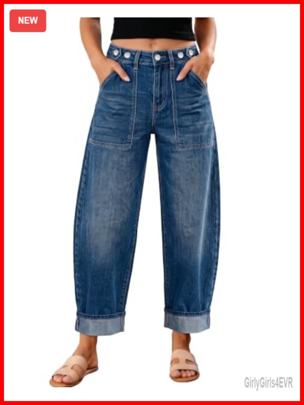 Barrel Jeans High Waisted Cuffed Stretchy Denim Pants